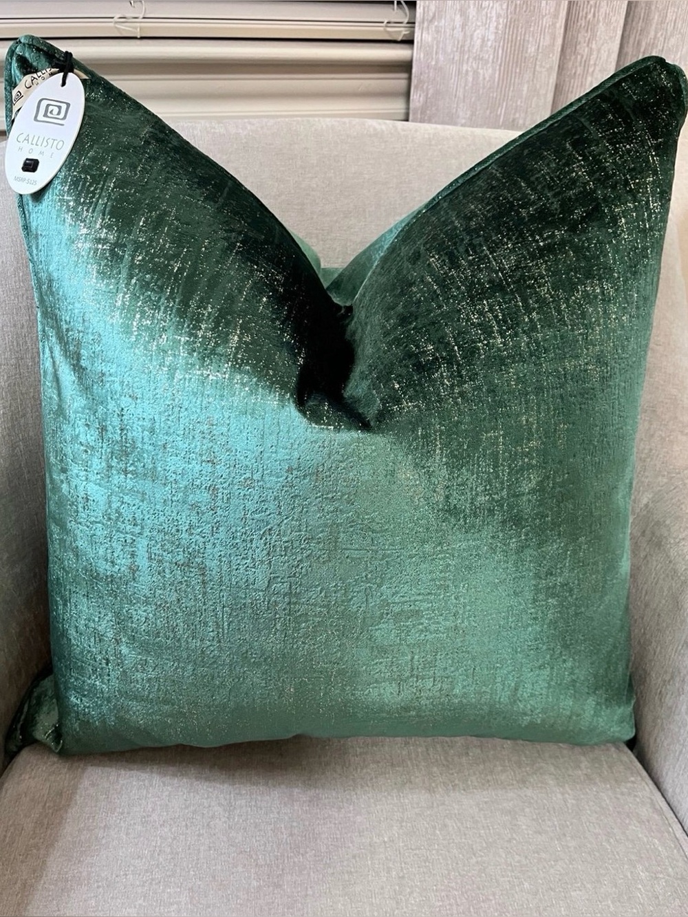 1-NWT CALLISTO HOME EMERALD GREEN GOLD VELVET LUXURY DECORATIVE PILLOW(T0927F11)